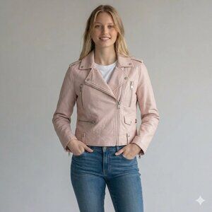 Levi's Pastel Pink Rose Faux Leather Moto Biker Crop Jacket Women's Small